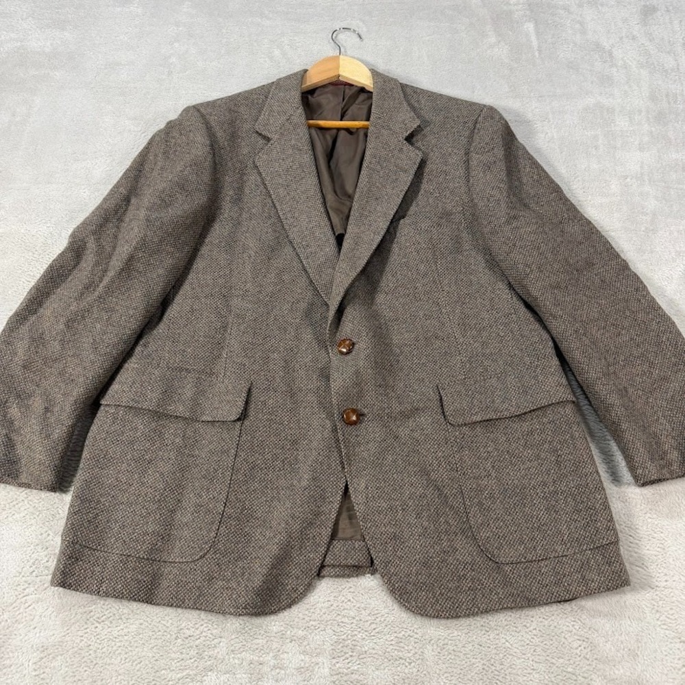 Vintage 80s Hart Schaffner Marx Mens 42S Tweed Blazer Brown Plaid Sport Coat EUC